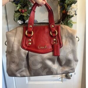 Coach Ashley Dotted Op Art Beige Orange Carry All Satchel
